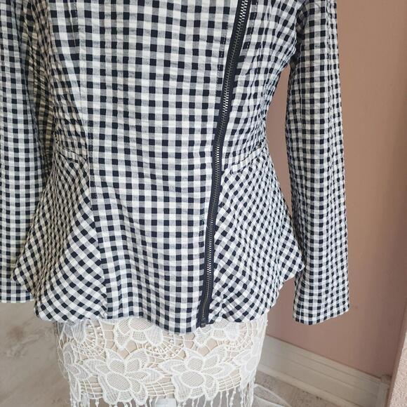 NWT Isaac Mizrahi Live Black White Gingham Moto Style Zip-Up Jacket xl FF22 - Picture 3 of 7